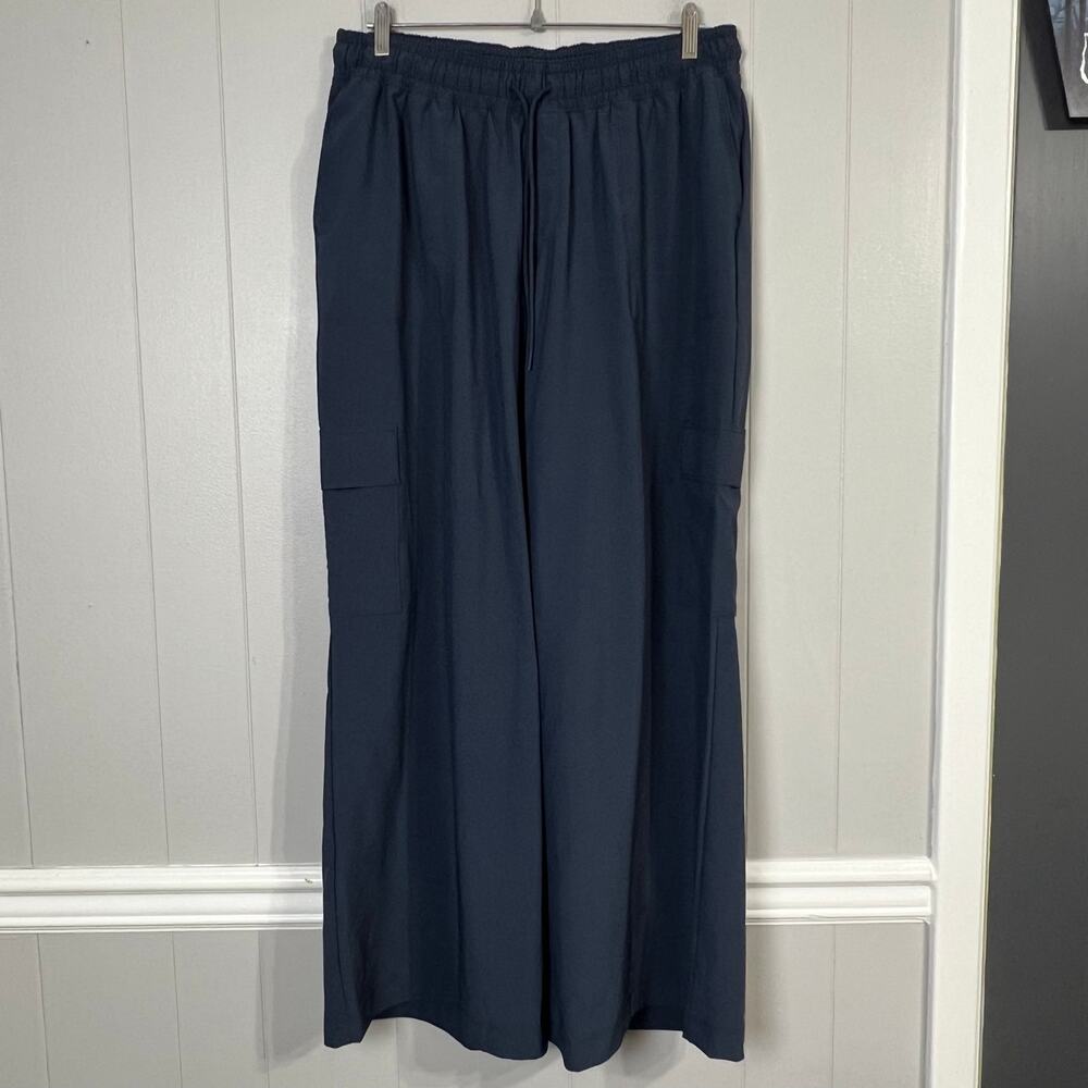 LIVI Active Lane Bryant Womens 14/16 Wide Leg Cargo Pants Blue Stretch Pull On